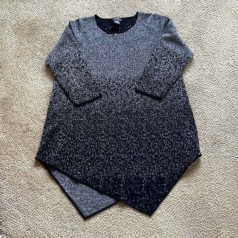 Dressy Chelsea &Theodore sparkly asymmetric sweater, size 1X